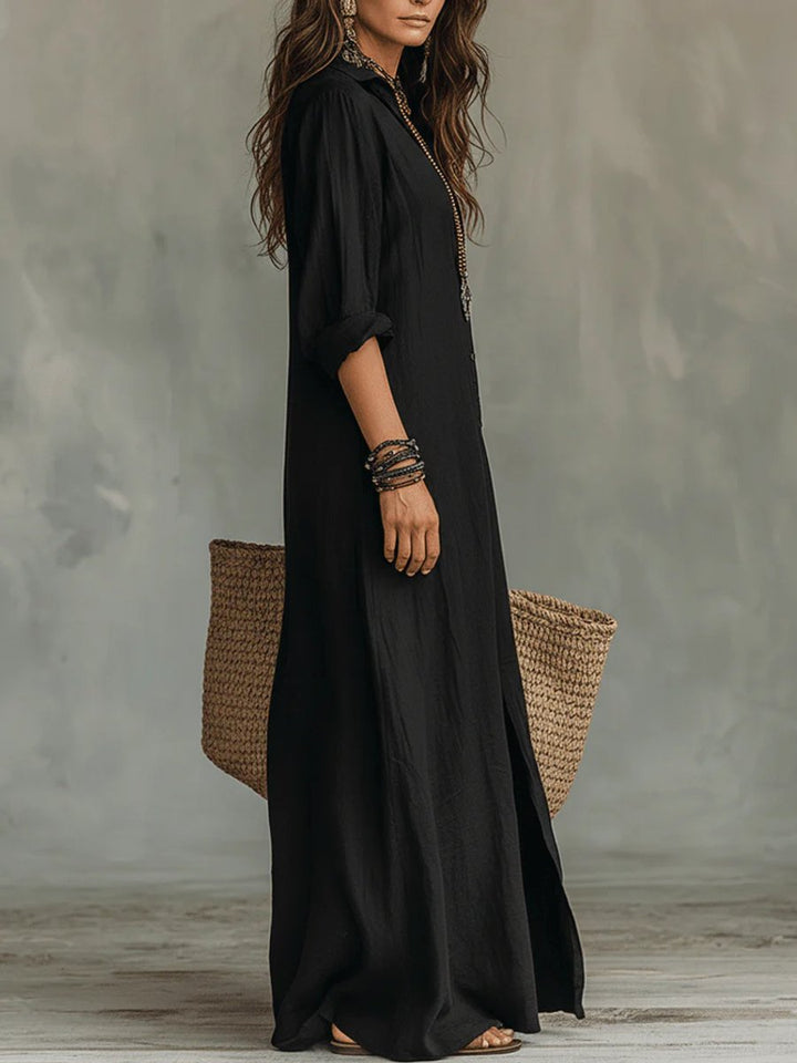 Relaxed-Fit Long Sleeve Maxi Shirt Dress