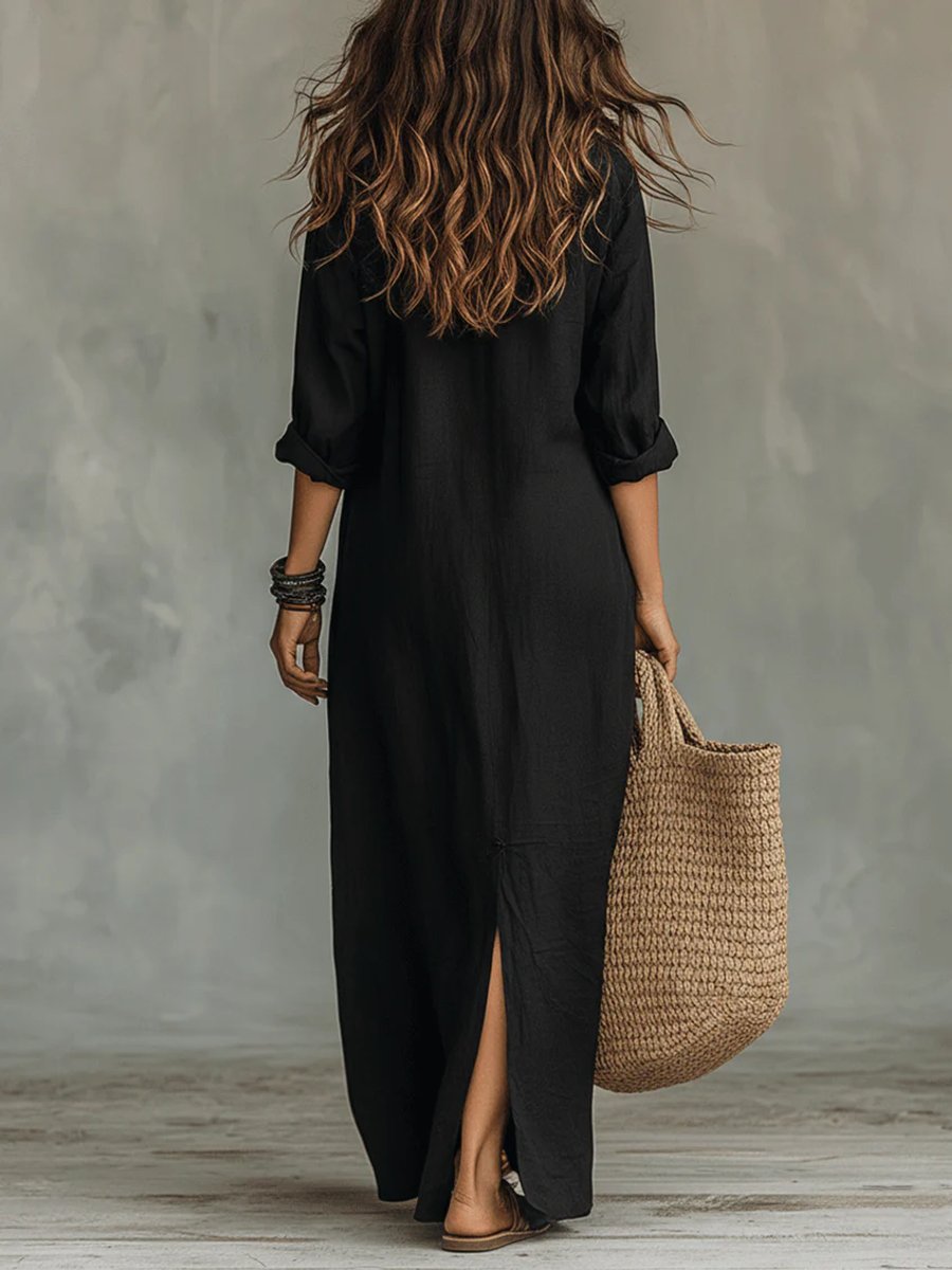 Relaxed-Fit Long Sleeve Maxi Shirt Dress