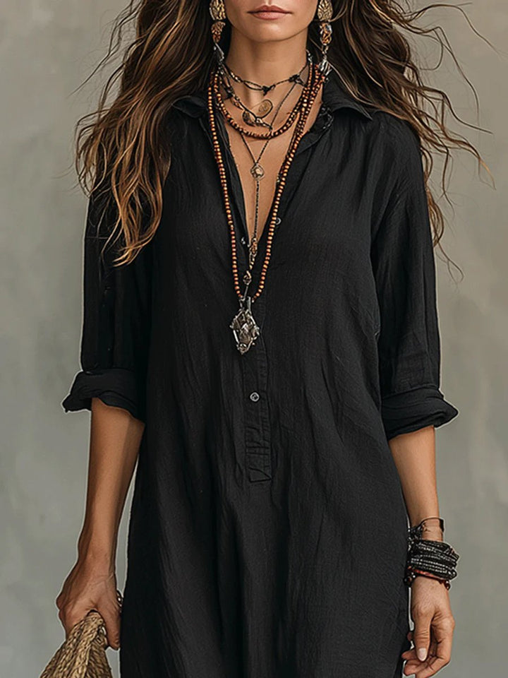 Relaxed-Fit Long Sleeve Maxi Shirt Dress
