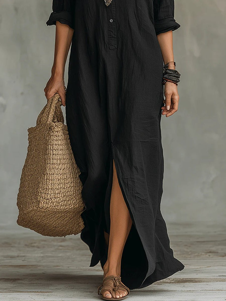 Relaxed-Fit Long Sleeve Maxi Shirt Dress