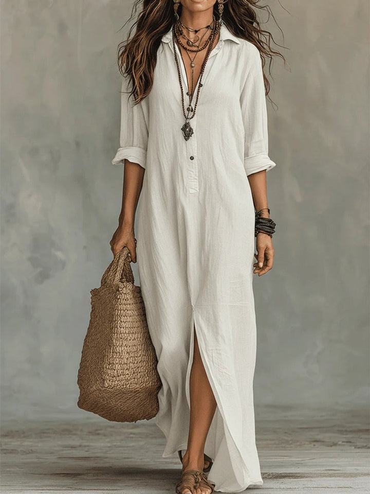 Relaxed-Fit Long Sleeve Maxi Shirt Dress