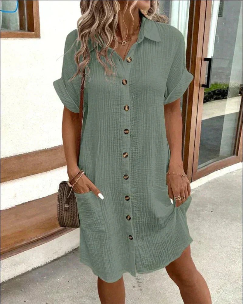 Relaxed-Fit Cotton Linen Shirt Dress