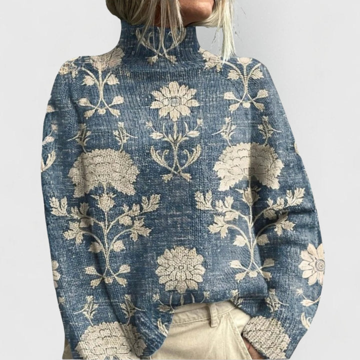 Floral Print Turtleneck Knit Jumper