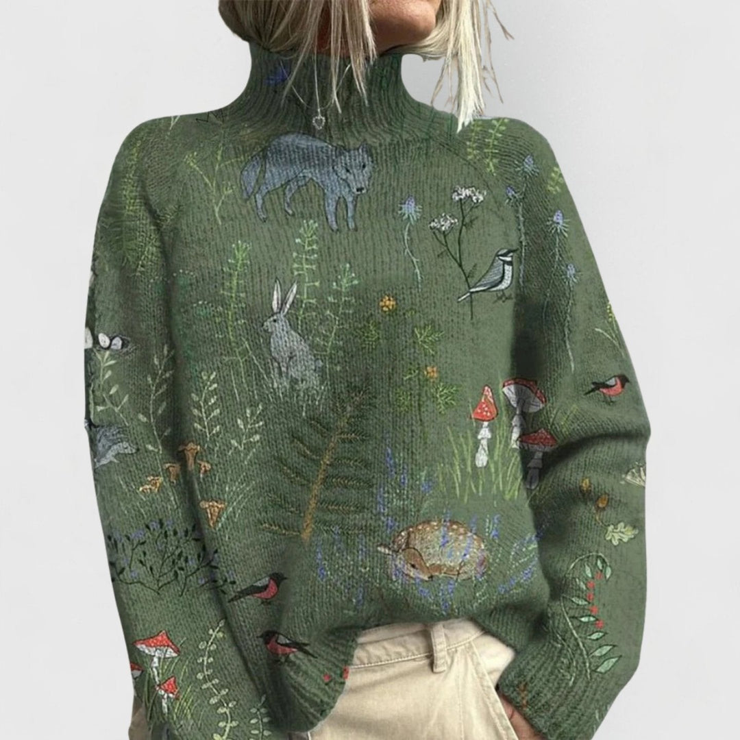 Floral Print Turtleneck Knit Jumper
