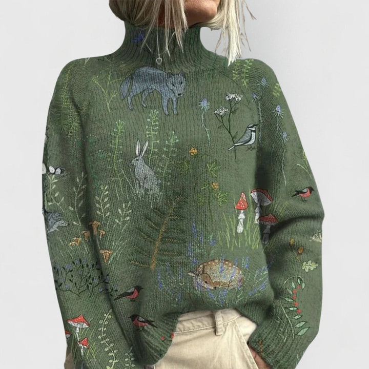 Floral Print Turtleneck Knit Jumper