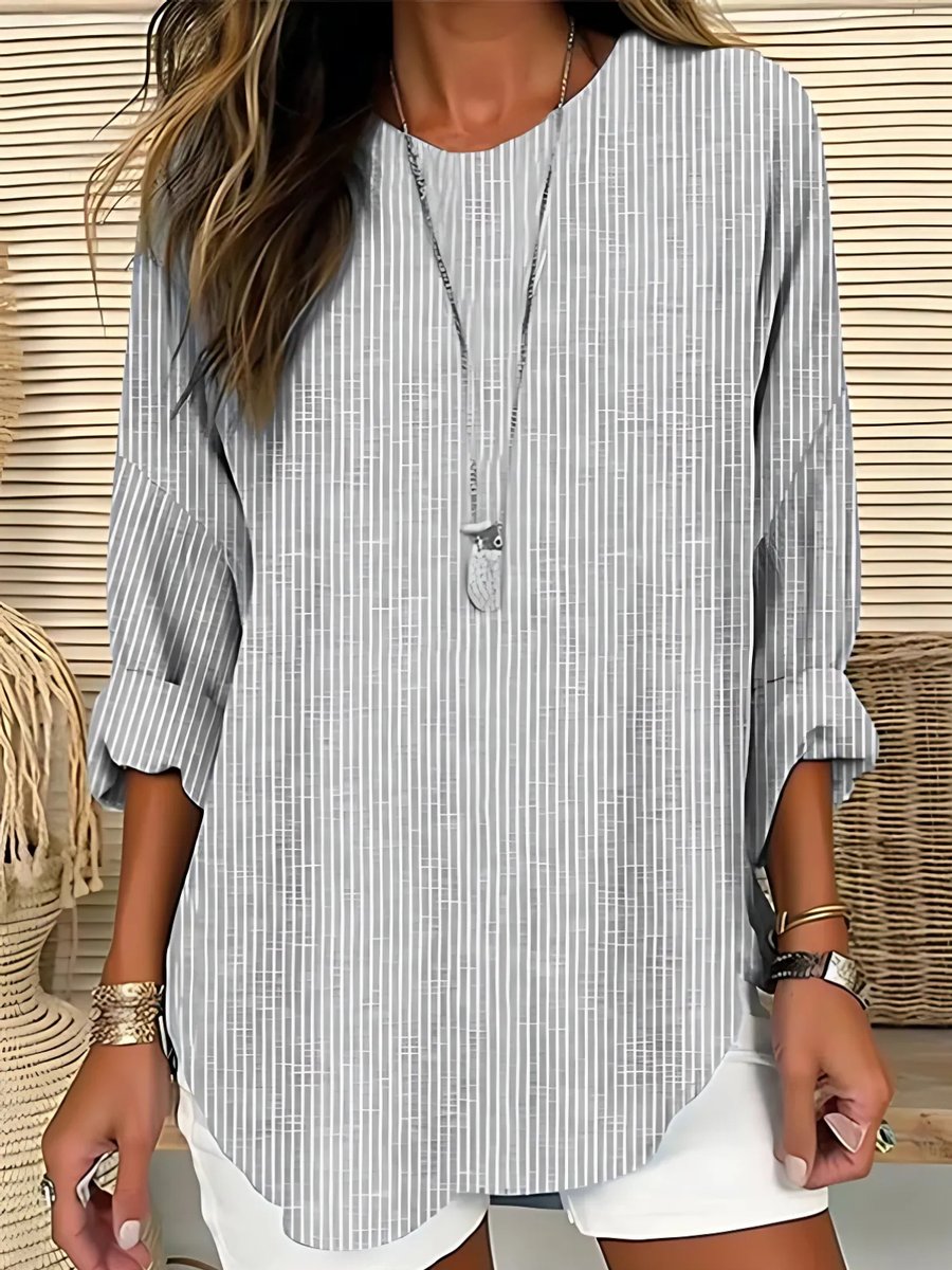 Relaxed-Fit Striped Crew-Neck Blouse