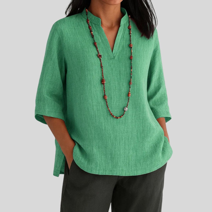 Relaxed-Fit V-Neck Linen Tunic Top