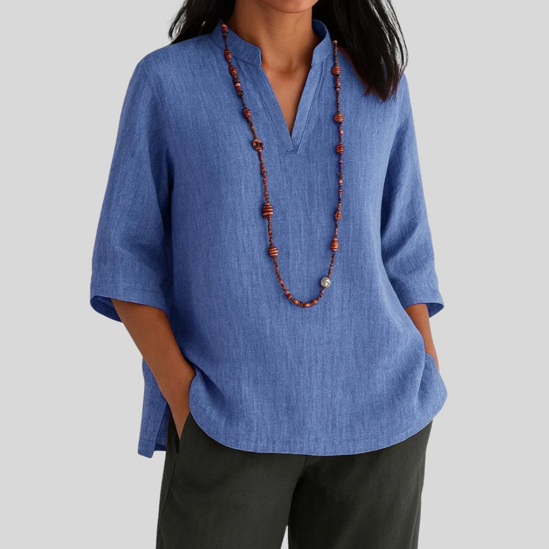 Relaxed-Fit V-Neck Linen Tunic Top