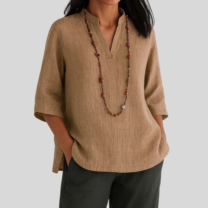 Relaxed-Fit V-Neck Linen Tunic Top