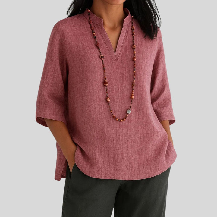 Relaxed-Fit V-Neck Linen Tunic Top