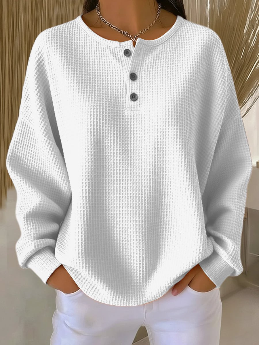 Relaxed Waffle Knit Henley Top