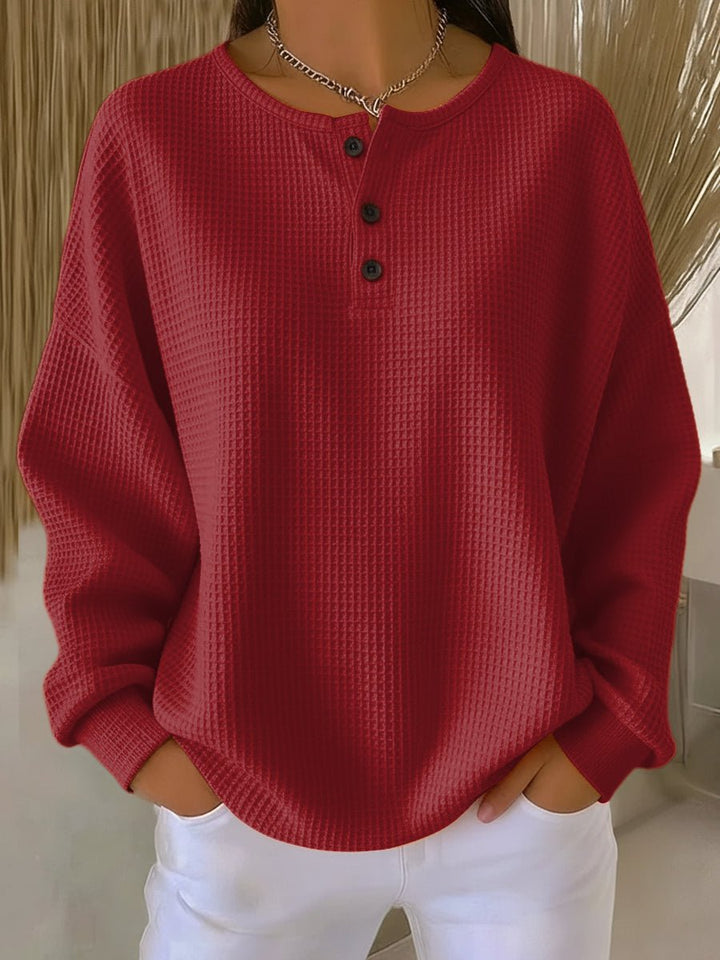 Relaxed Waffle Knit Henley Top
