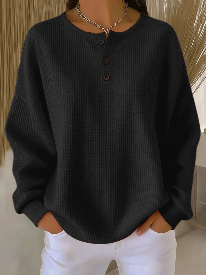 Relaxed Waffle Knit Henley Top