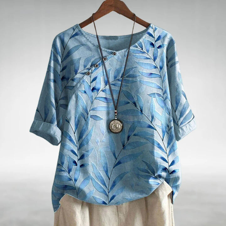 Watercolour Print Relaxed Linen-Look Top