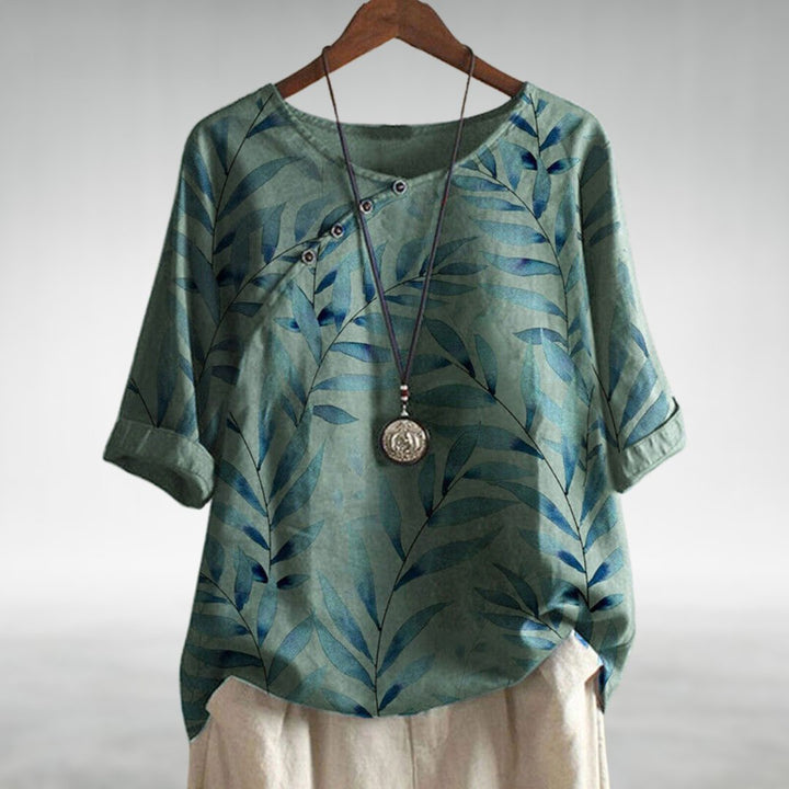 Watercolour Print Relaxed Linen-Look Top