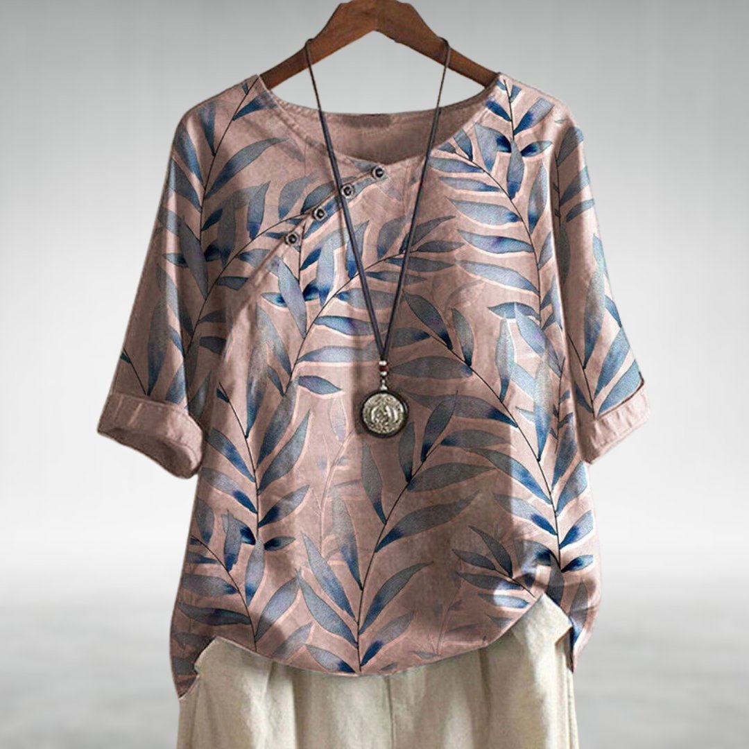 Watercolour Print Relaxed Linen-Look Top