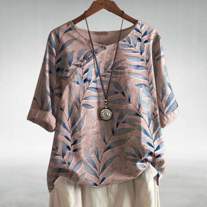 Watercolour Print Relaxed Linen-Look Top