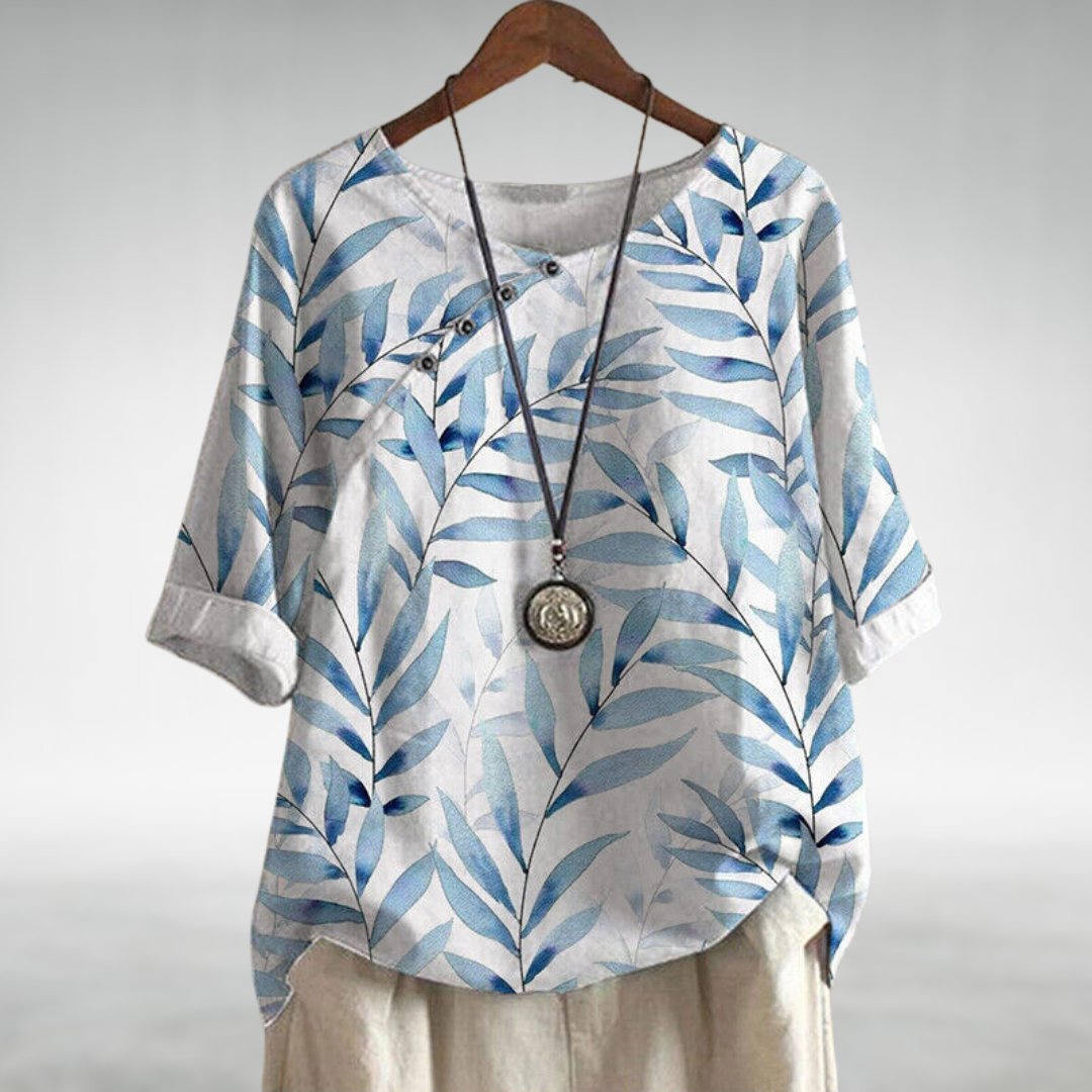 Watercolour Print Relaxed Linen-Look Top