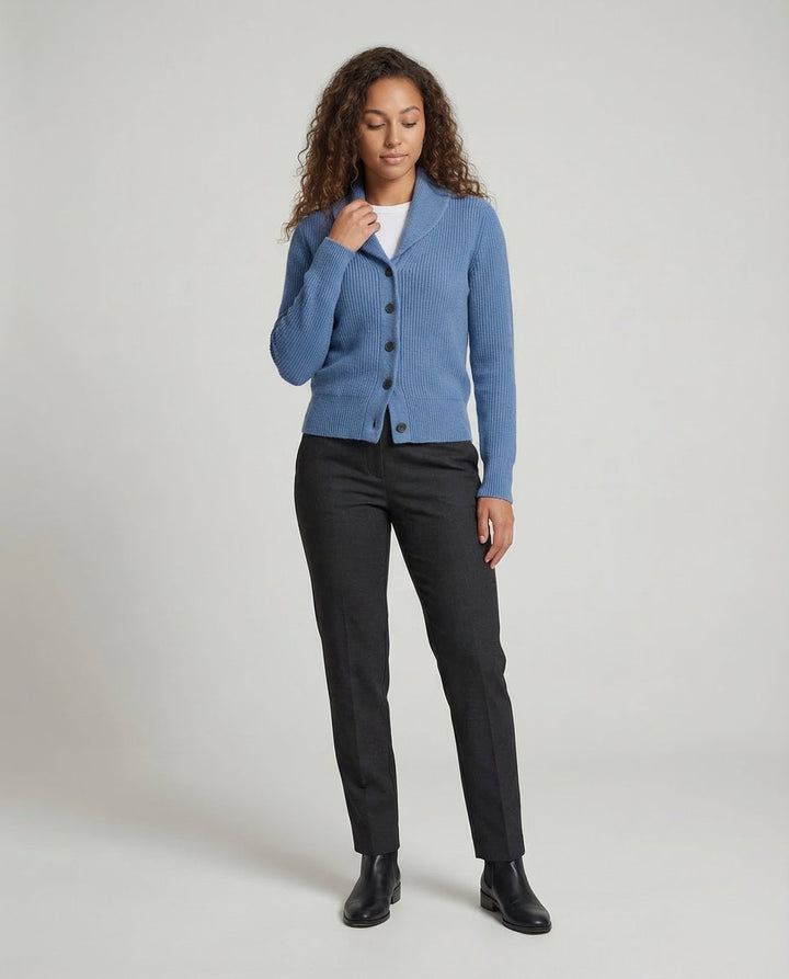 Ribbed Knit Button-Front Lapel Cardigan
