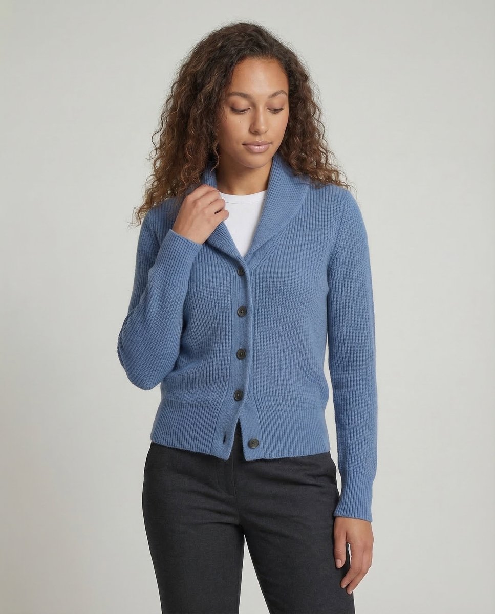 Ribbed Knit Button-Front Lapel Cardigan