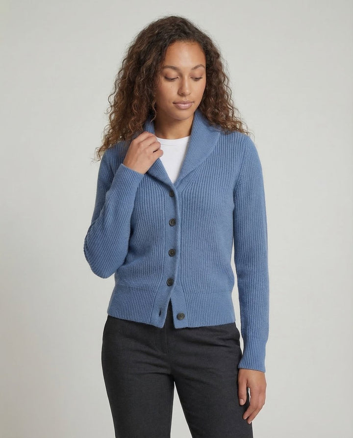 Ribbed Knit Button-Front Lapel Cardigan