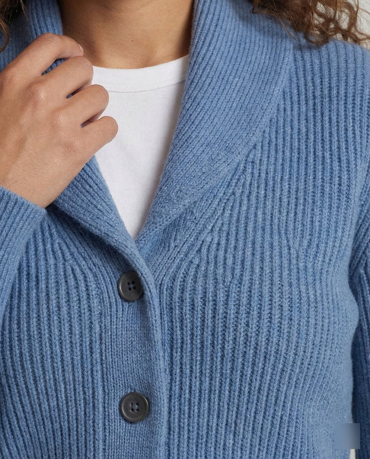 Ribbed Knit Button-Front Lapel Cardigan