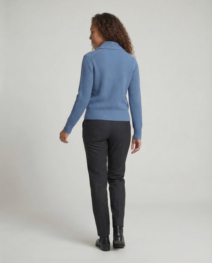 Ribbed Knit Button-Front Lapel Cardigan