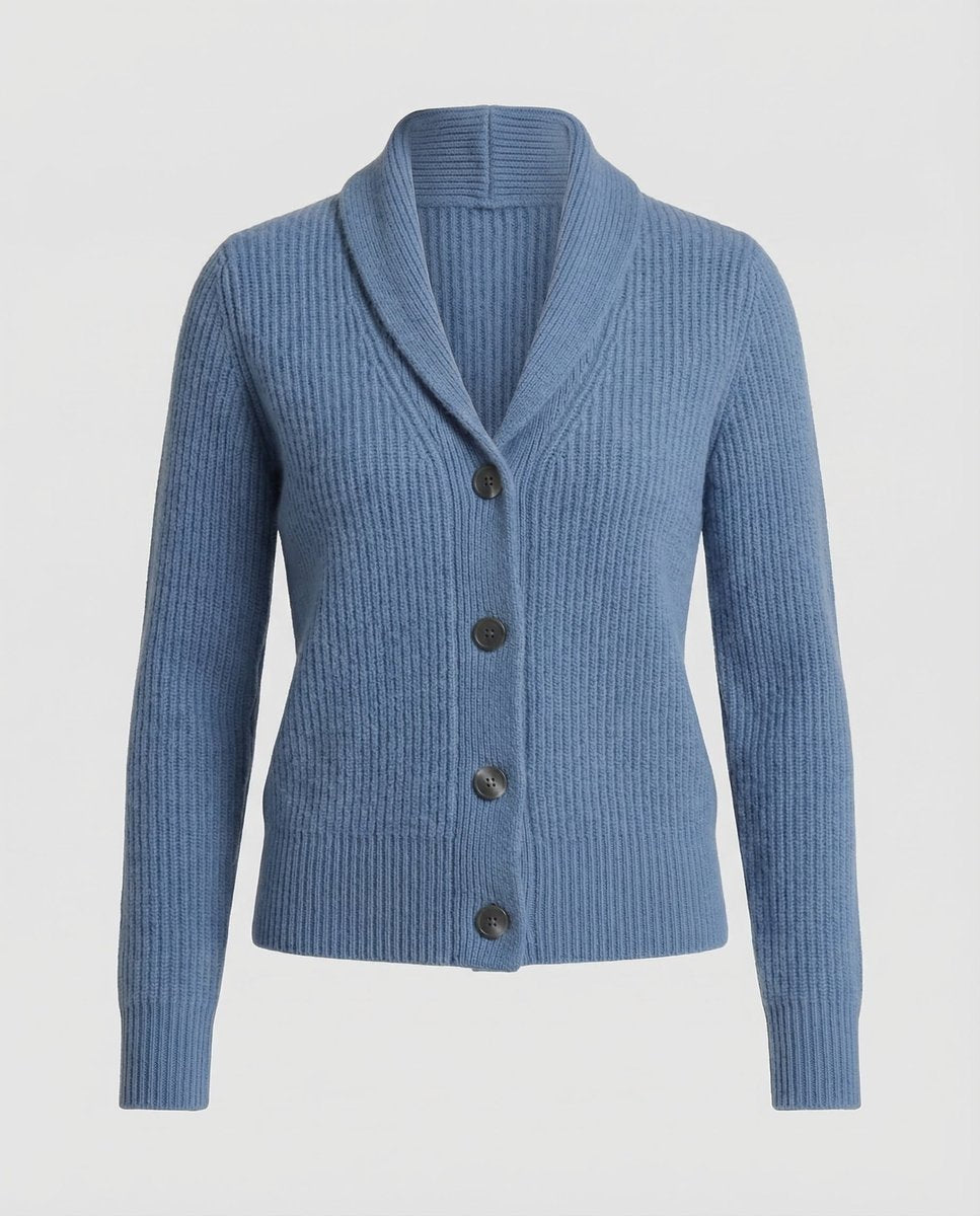 Ribbed Knit Button-Front Lapel Cardigan