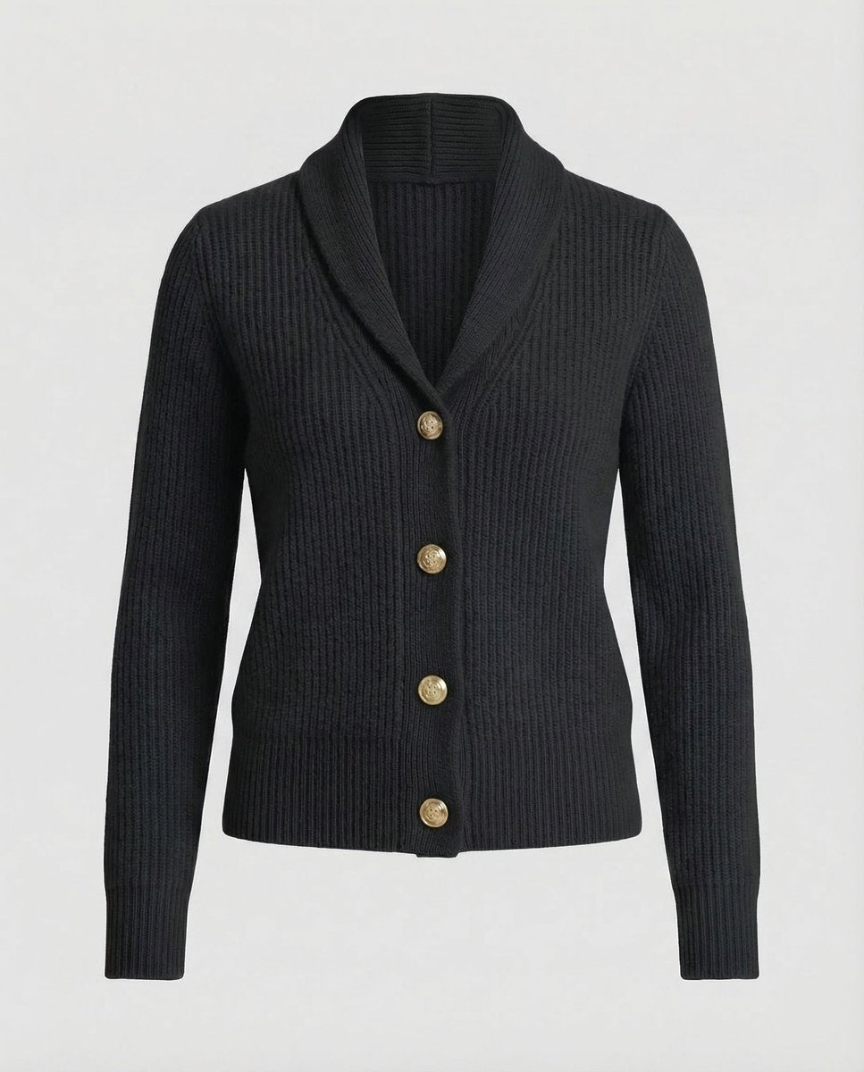 Ribbed Knit Button-Front Lapel Cardigan