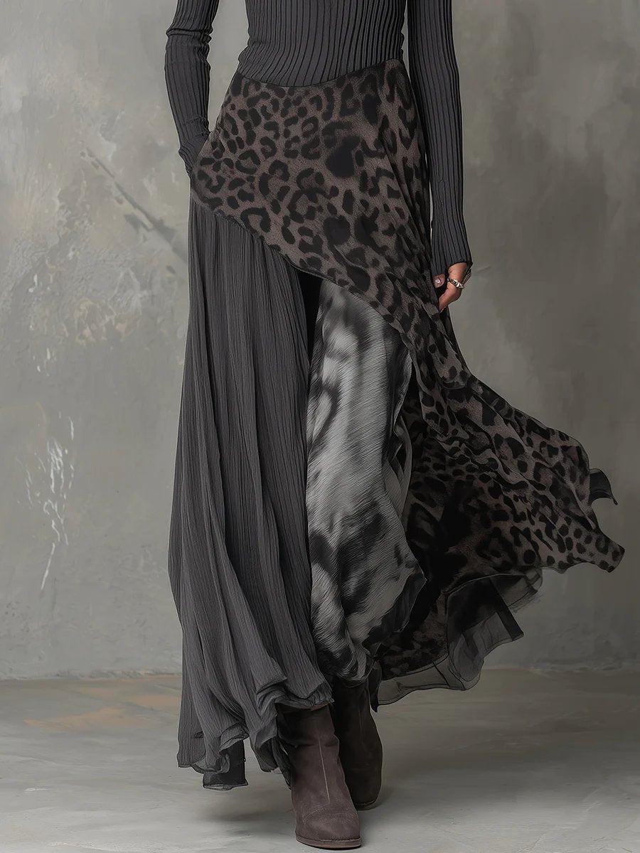 Leopard Print Ribbed Knit Maxi Dress