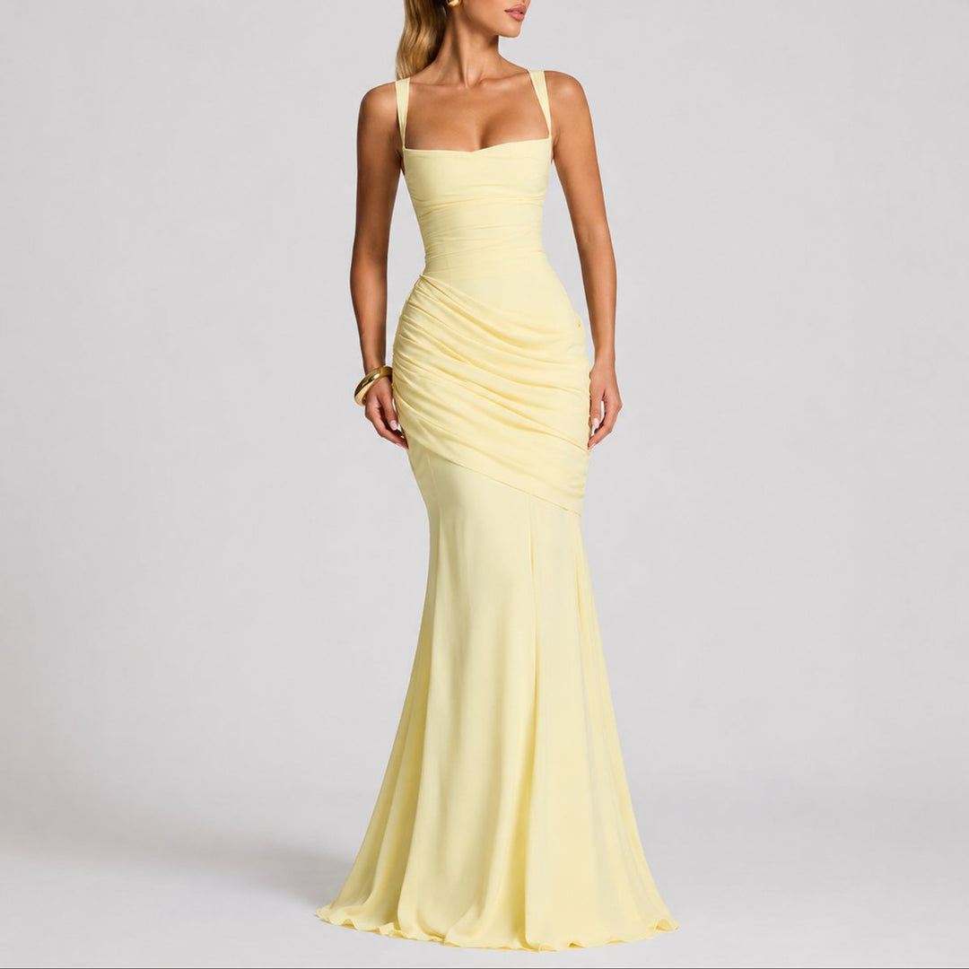 Ruched Square-Neck Maxi Dress