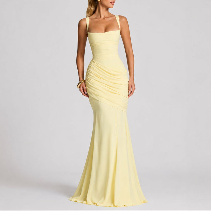 Ruched Square-Neck Maxi Dress