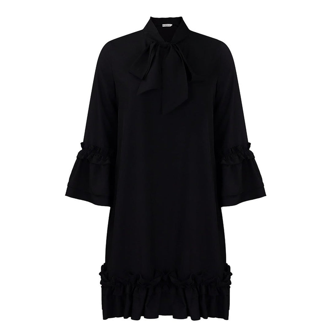 Ruffle-Hem Bow-Neck Mini Tunic Dress