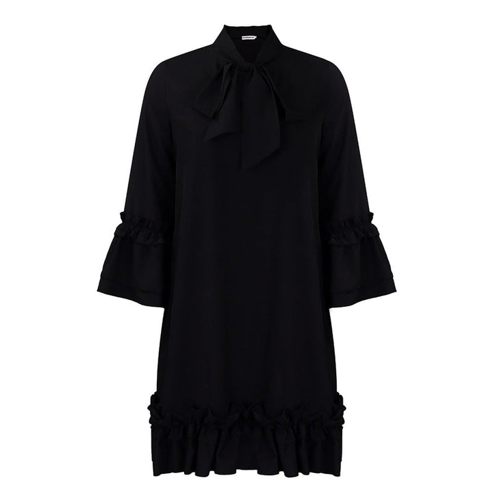 Ruffle-Hem Bow-Neck Mini Tunic Dress