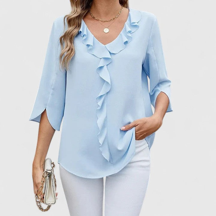 Ruffle V-Neck Chiffon Blouse