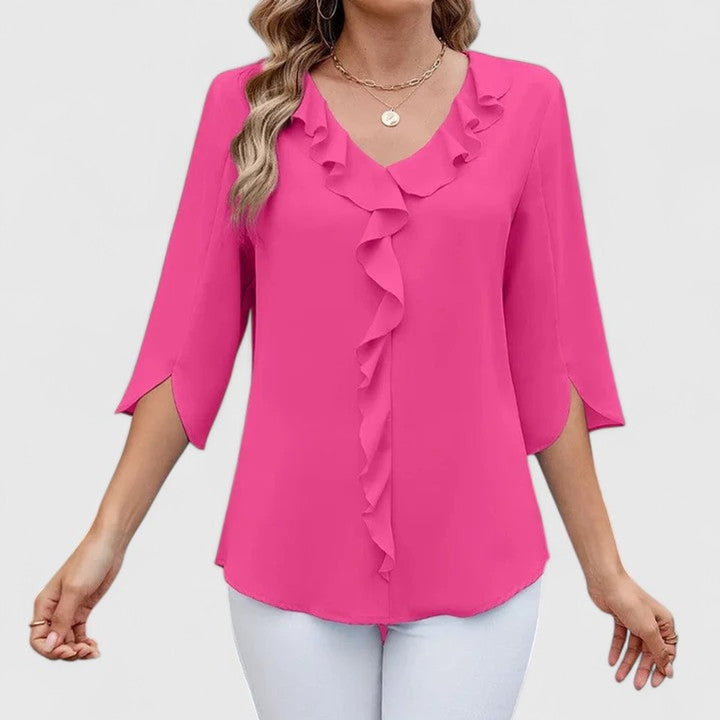 Ruffle V-Neck Chiffon Blouse