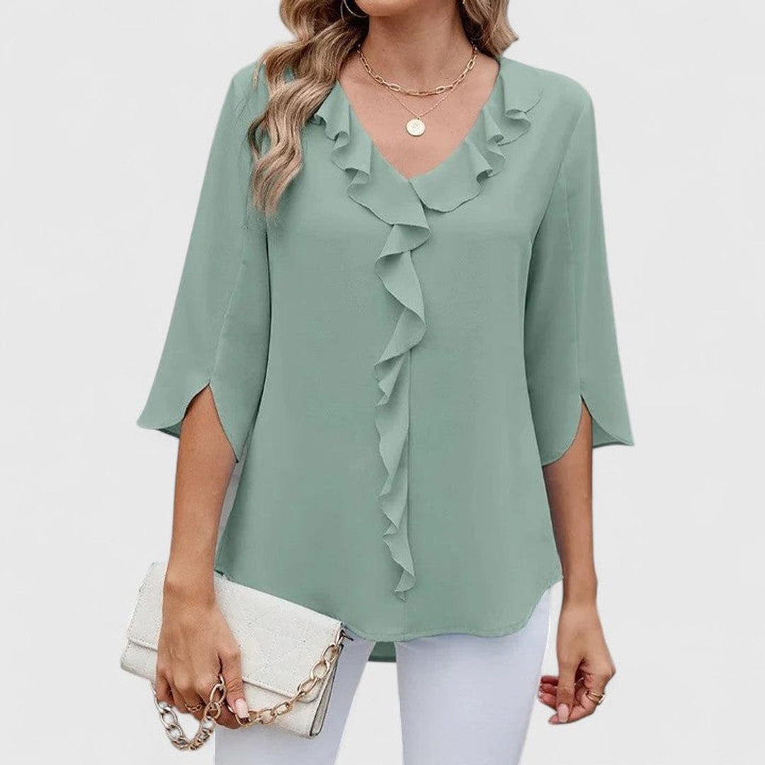 Ruffle V-Neck Chiffon Blouse