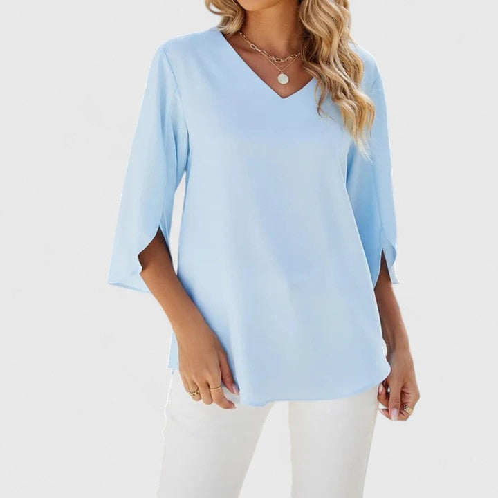 Ruffle V-Neck Chiffon Blouse