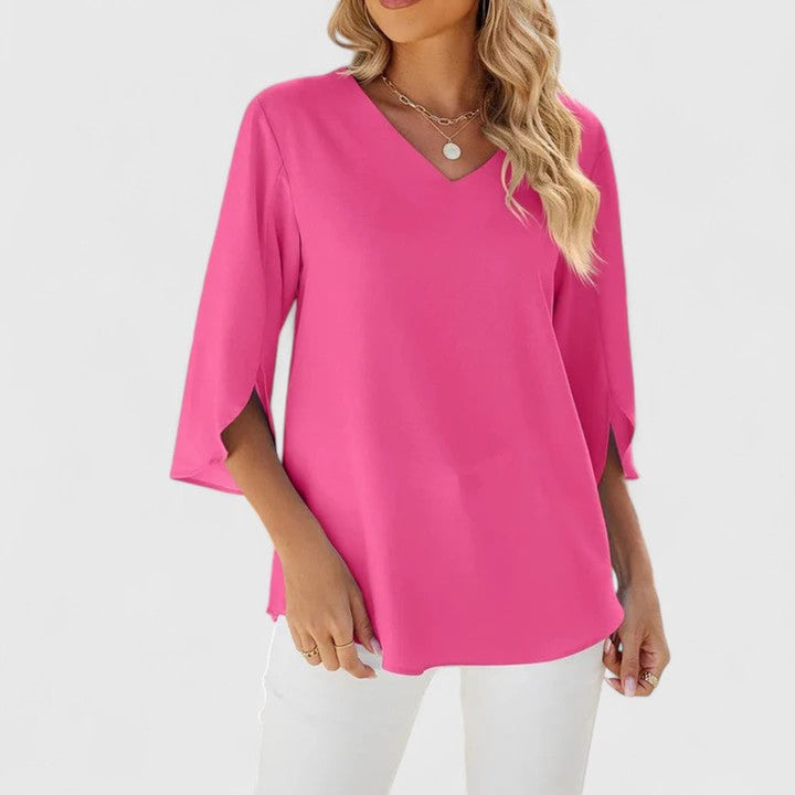 Ruffle V-Neck Chiffon Blouse
