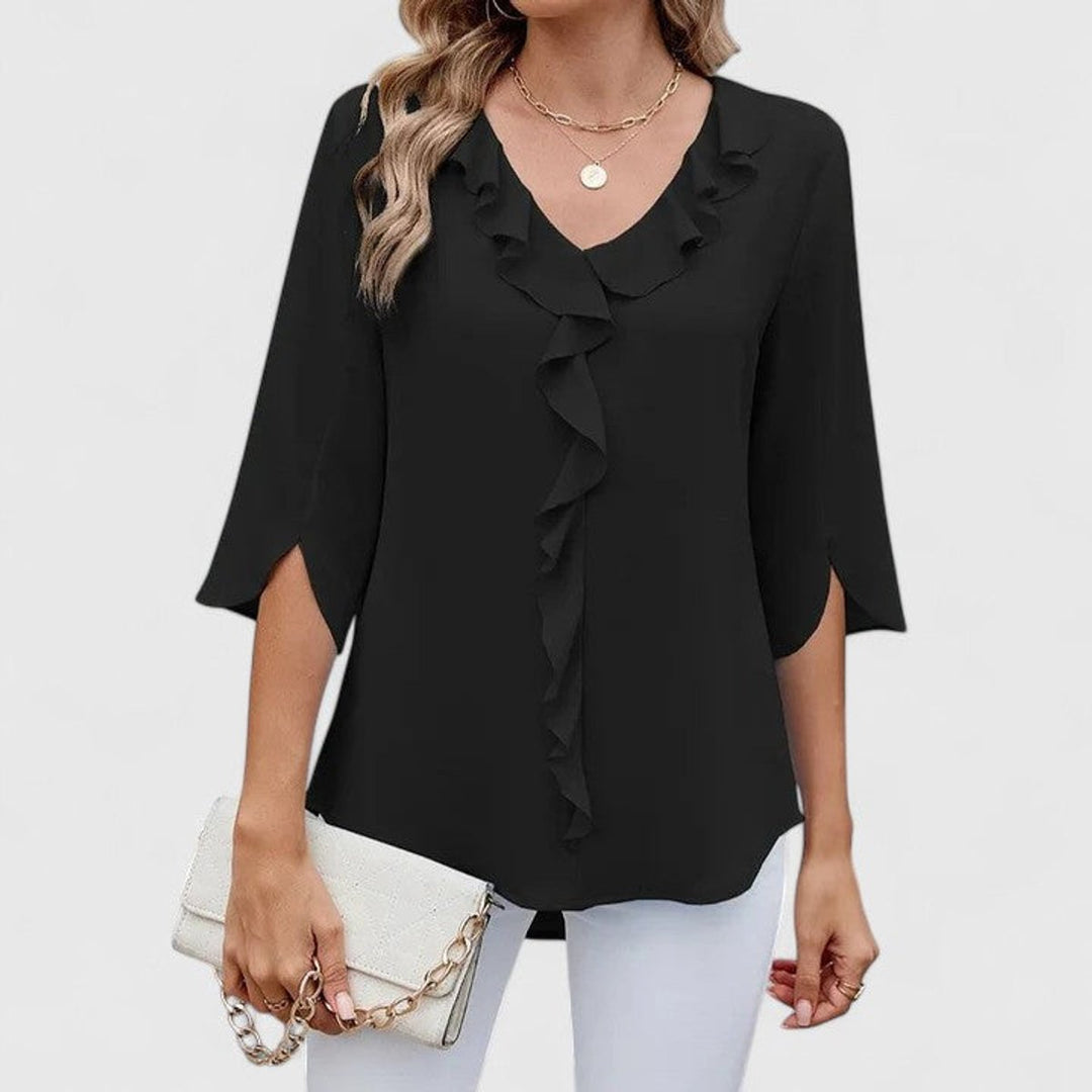 Ruffle V-Neck Chiffon Blouse