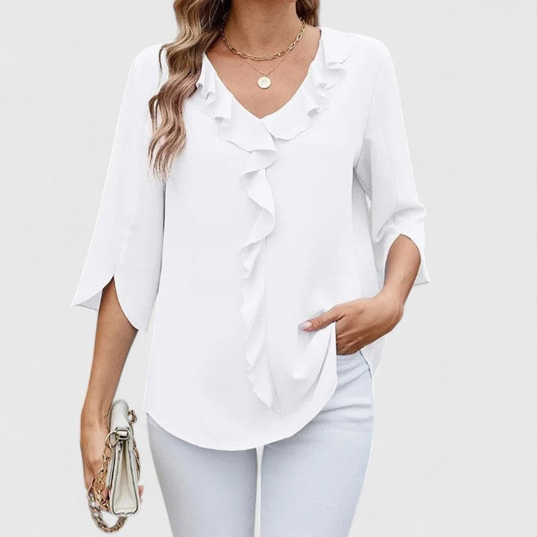 Ruffle V-Neck Chiffon Blouse