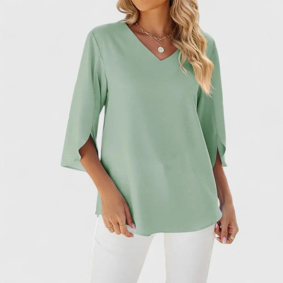 Ruffle V-Neck Chiffon Blouse