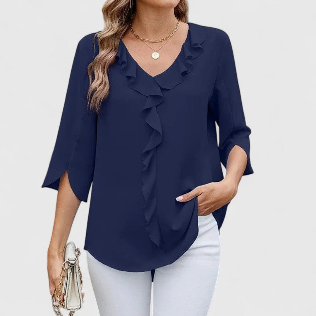 Ruffle V-Neck Chiffon Blouse