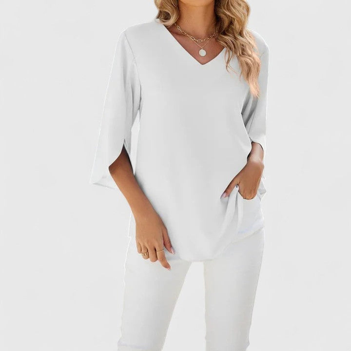 Ruffle V-Neck Chiffon Blouse