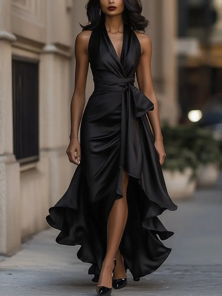 Satin Halter High-Low Cocktail Dress