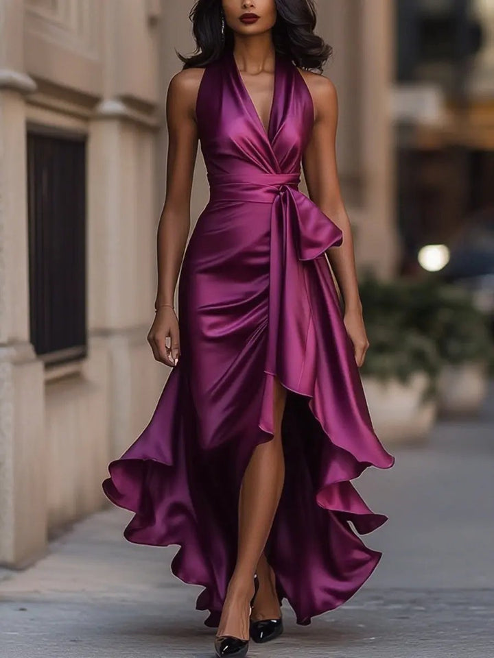 Satin Halter High-Low Cocktail Dress