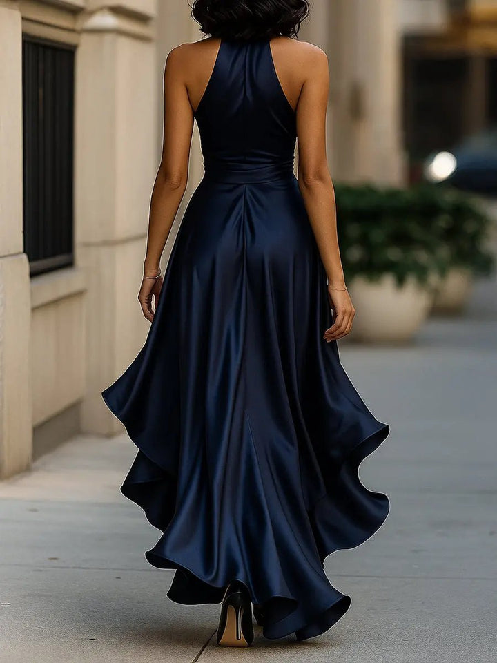 Satin Halter High-Low Cocktail Dress