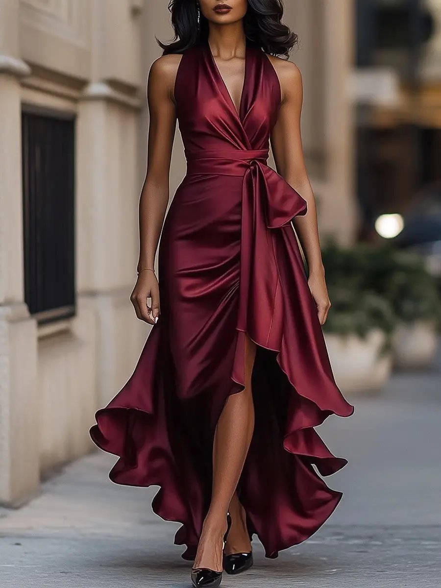 Satin Halter High-Low Cocktail Dress