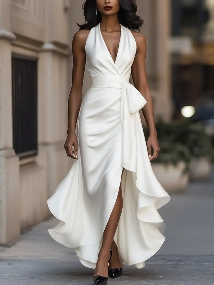 Satin Halter High-Low Cocktail Dress