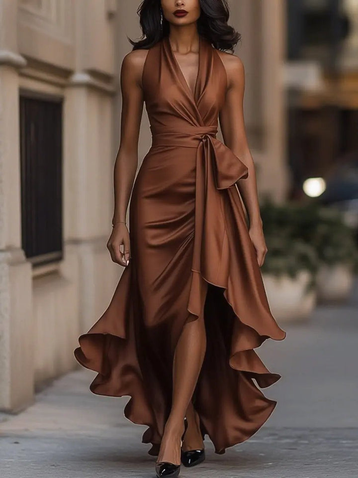Satin Halter High-Low Cocktail Dress